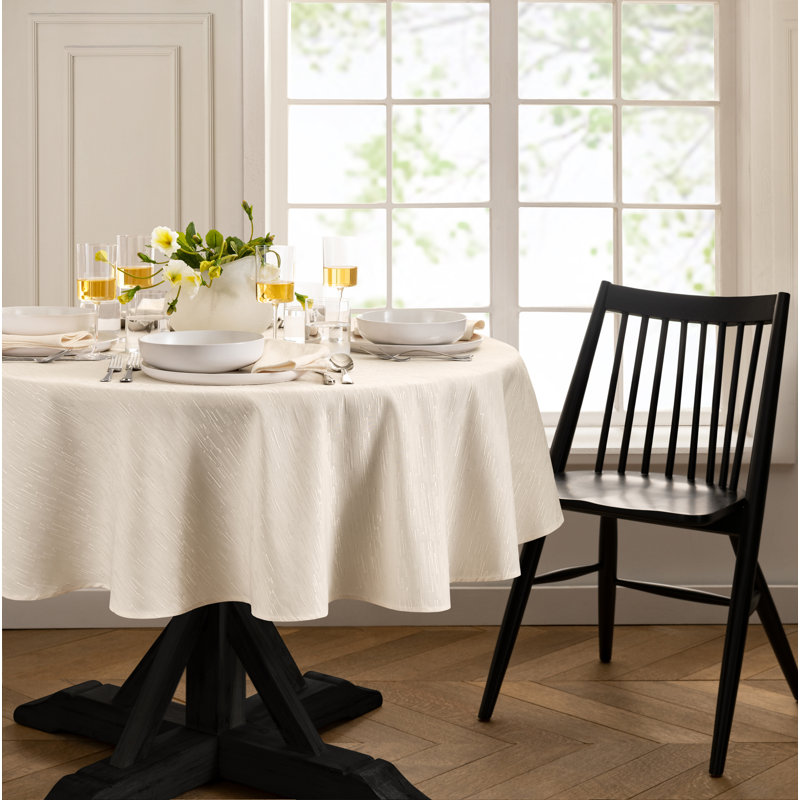 Brosh Solid Texture Water and Stain Resistant Round Polyester Tablecloth, Ivory, 70" Round