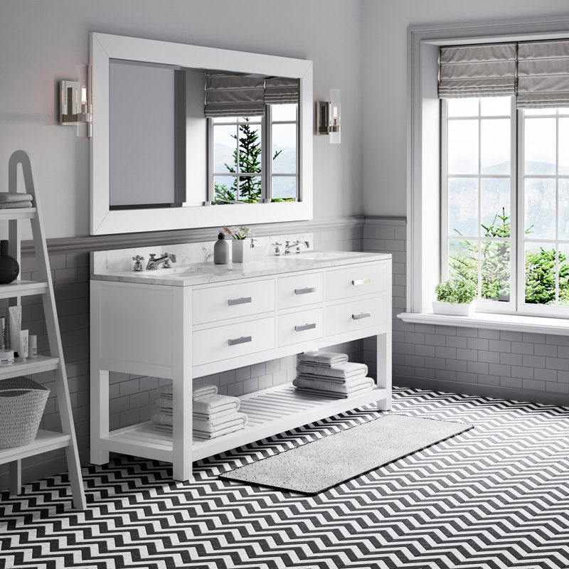 Madalyn 60" Double Sink Bathroom Vanity Set, Solid White, 72"