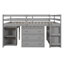 Lit mezzanine double bas avec cabinet, tablettes et bureau portatif à roulettes, lit multifonctionnel - gris-1771836465