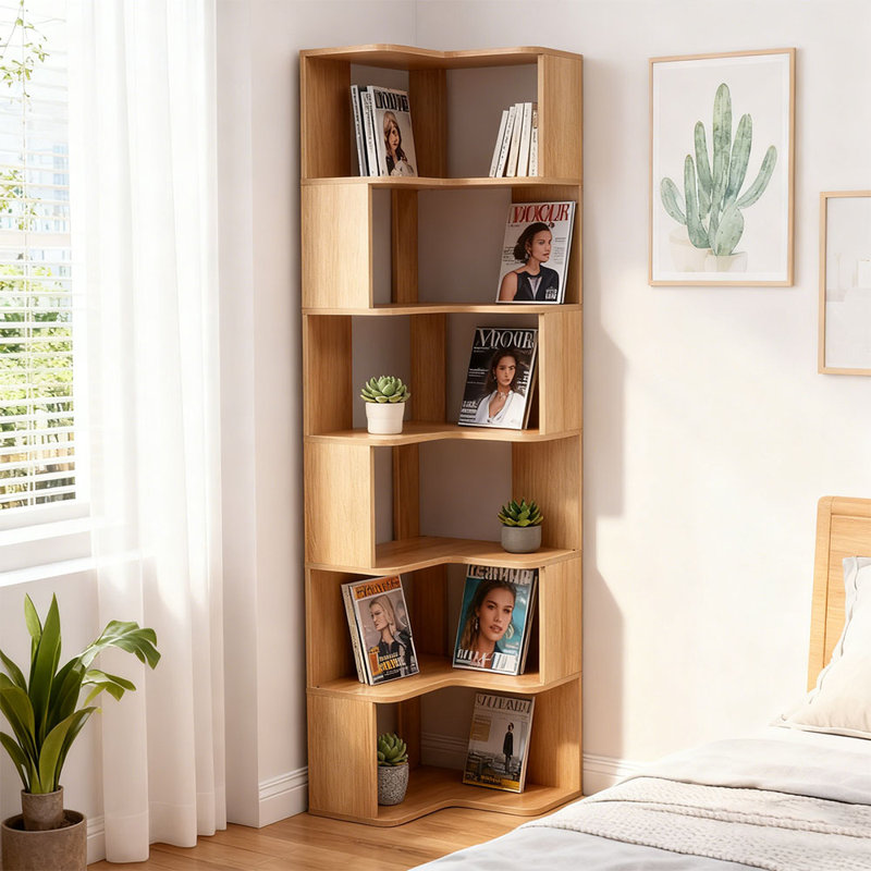 48cm W Bookcase, (6 Shelves) 180cm. H x 48cm. W x 48cm. D, Natural Wood