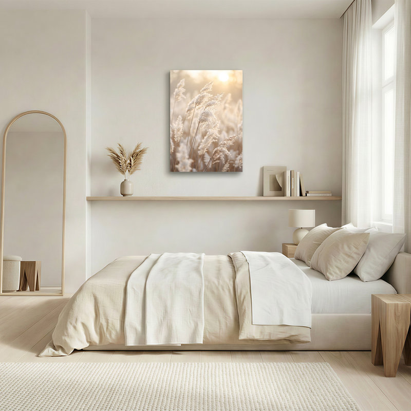Art sur toile, herbe blanche de la pampa blanche au soleil doré, 40"H x 28"W