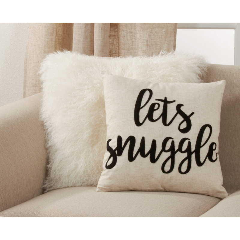 Natural Square Embroidered Let's Snuggle Pillow, 17"