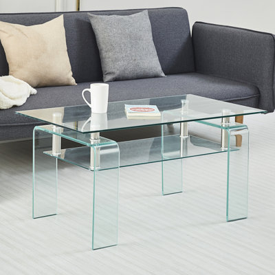 Table de salon moderne - verre transparent, 2 verres tactiles de rangement pour élément intérieur