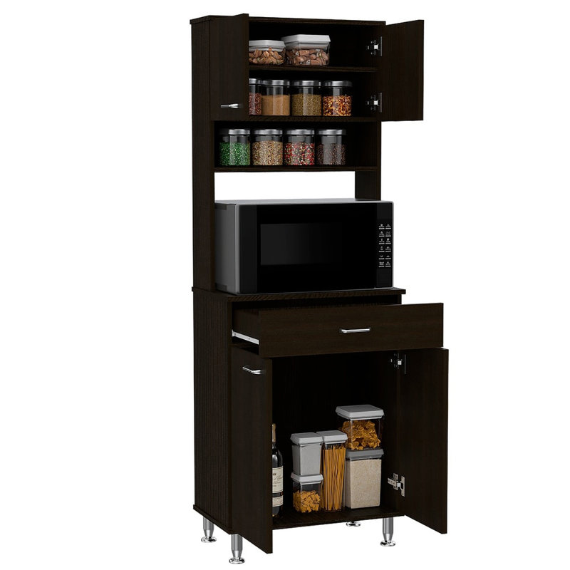 Santa Maria 1-Drawer 1-Shelf Area Pantry with Adjustable Metal Legs , Black