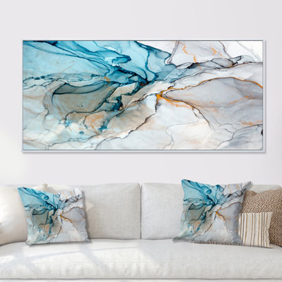 Luxry Blue and Gray Marble Art Ripples - Graphic Art on Canvas