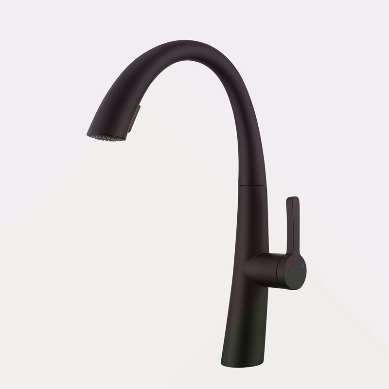 Robinet de cuisine escamotable en acier inoxydable, Noir mat