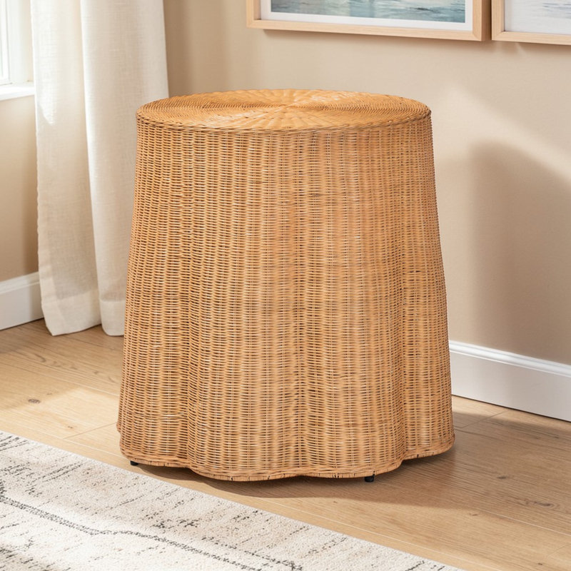 Kieran Bohemian Console Table in Honey Finish with Scalloped Rattan Design