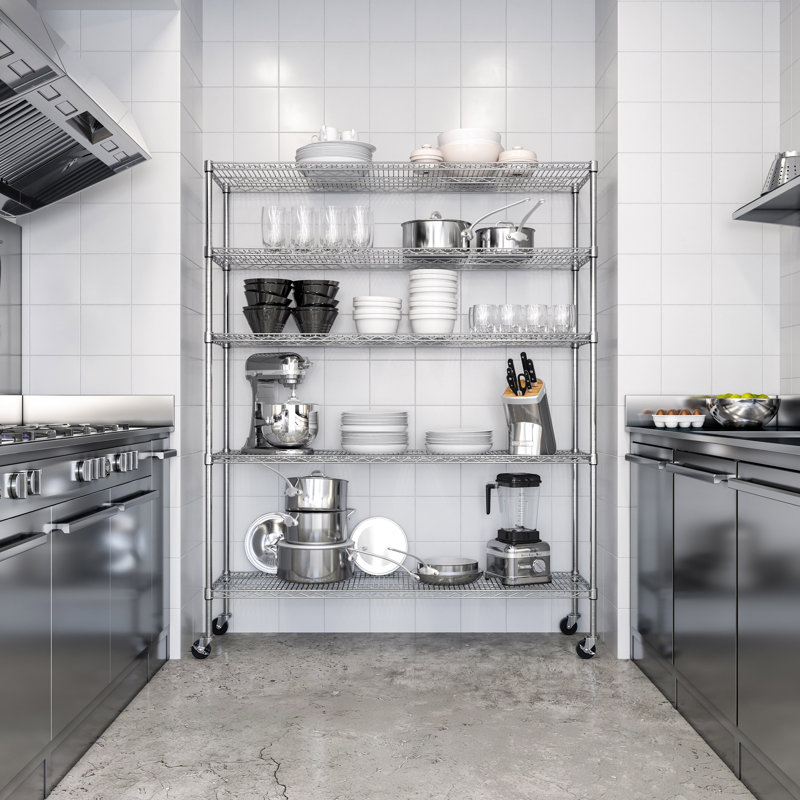 UltraDurable 5-Tier Silver Steel Shelving Unit with Wheels