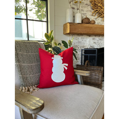 Housse de coussin rouge bonhomme de neige