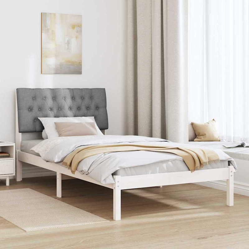 Solid Wood Bed Frame, 100 x 220cm, White/Light Grey