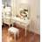 Traditional Dressing Table Set With Upholstered Stool And Mirror