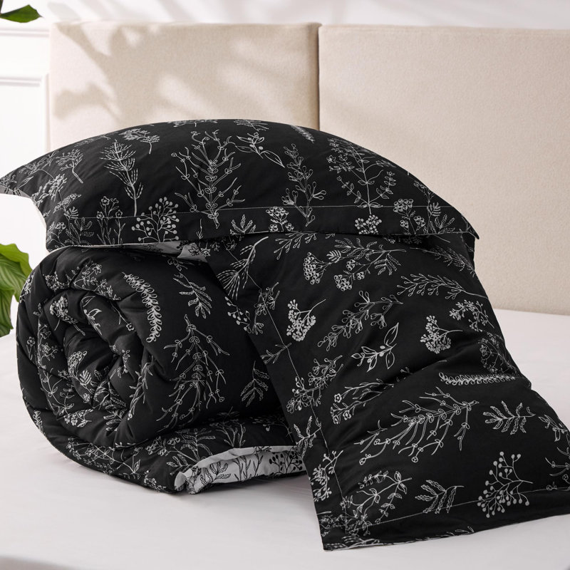 Best Seller Bedsure Comforter Set Reversible Cute Floral Bedding, 89GSM, Black, Oversize King