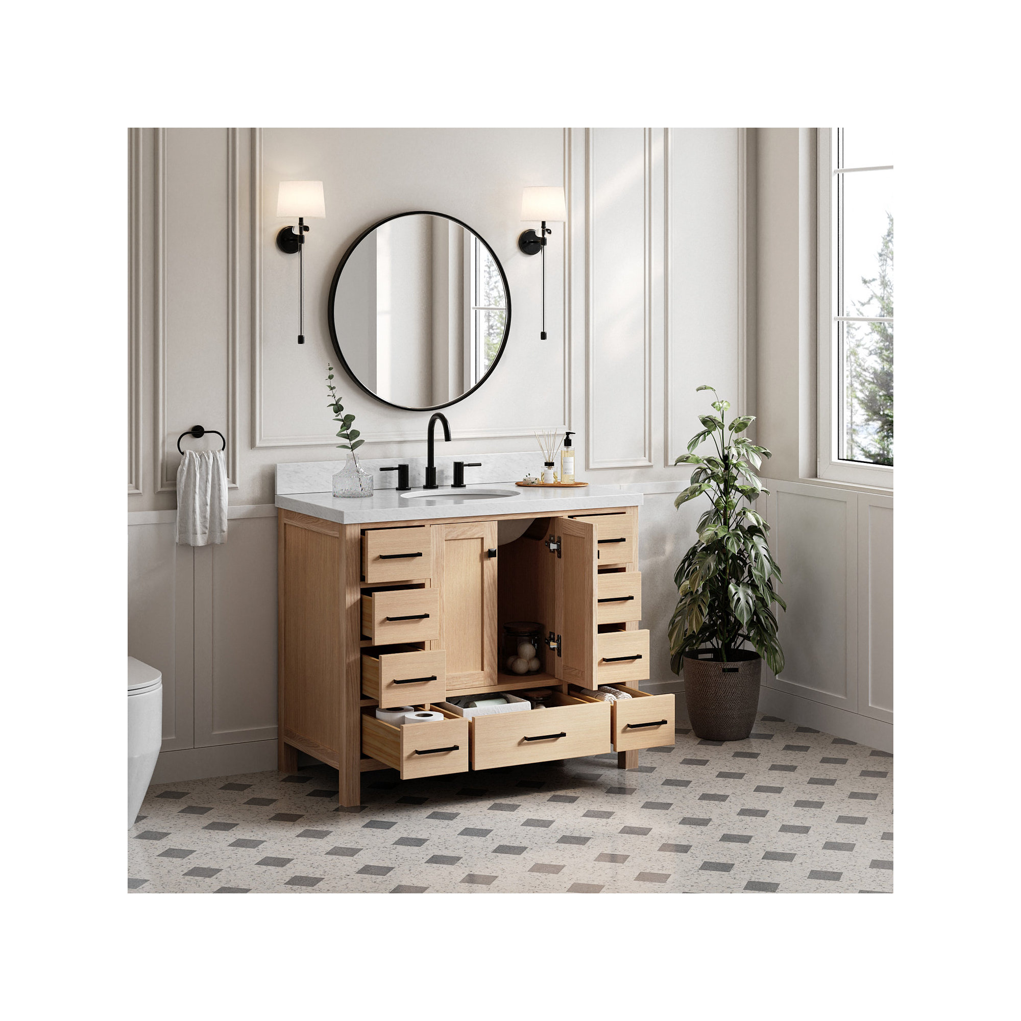 Cambridge 43'' Single Bathroom Vanity, Matte Black, Oak