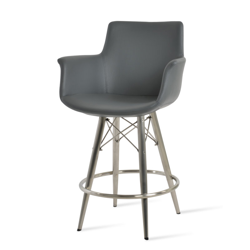Tabouret de bar et de comptoir Bottega, Tabouret de comptoir (siège d'une hauteur de 24 p, Acier inoxydable, Gris