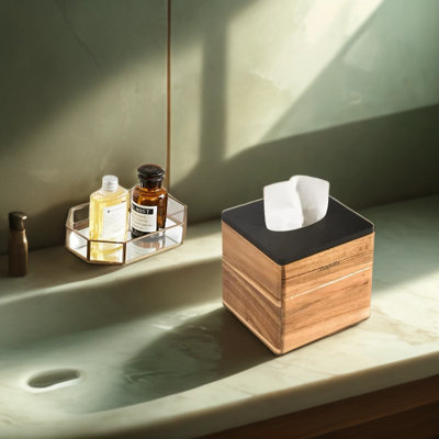 Acacia Wood Tissue Box Cover, Modern Farmhouse Square Tissue Box Holder For Bathroom, Bedroom, Office, And Dining Table