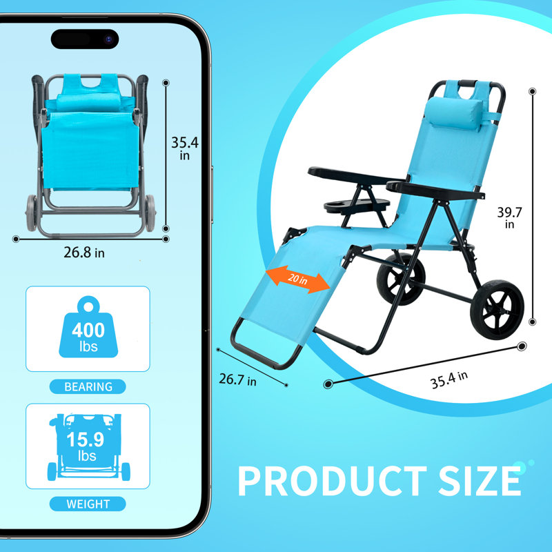 Folding Beach Chair, Textilene-Sky Blue