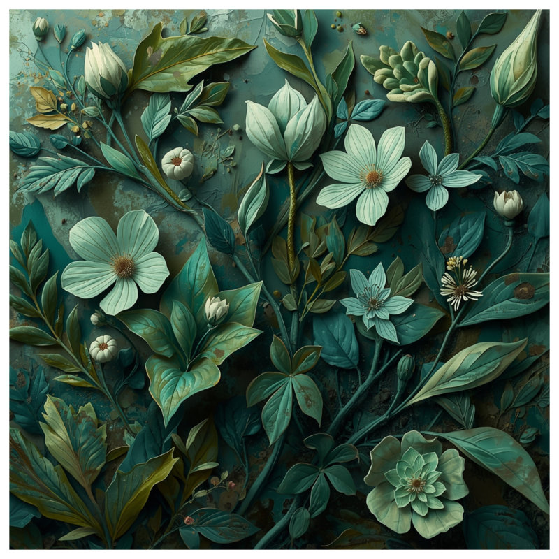 Tapisserie murale «Green Botanical Illustration» - décoration murale botanique, H 104 po x 88 avec 4 œillets