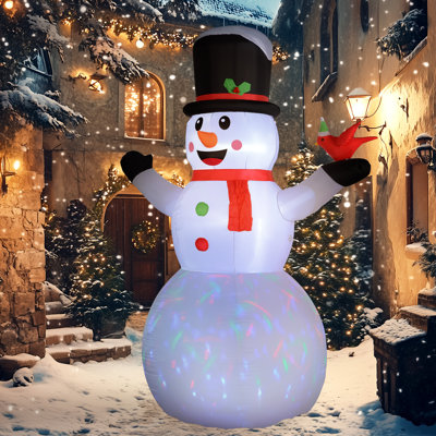 1 Unit Inflatable Christmas Snowman, 12ft Tall With Red Bird & Rotating Leds – For Holiday Yard Displays, Deflates For Easy Storage, 9.8ft Power Cord (120v Input), Dc 12v Internal Fan (auto-inflate)