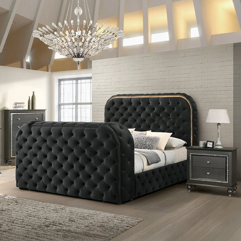 Ensemble de chambre à coucher 3 pièces Kana, Très grand, Gris / Noir
