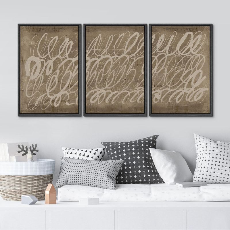 "Modern Abstract Script Nature Wilderness Illustration Modern Decor Calm Relax Cozy For Chambre" 3 - Pièces, Noir