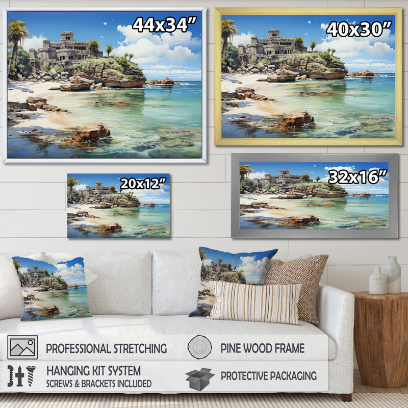 «Mexico Tulum Serenity», reproduction d'art sur toile, 34" H x 44" W, Silver Picture Framed