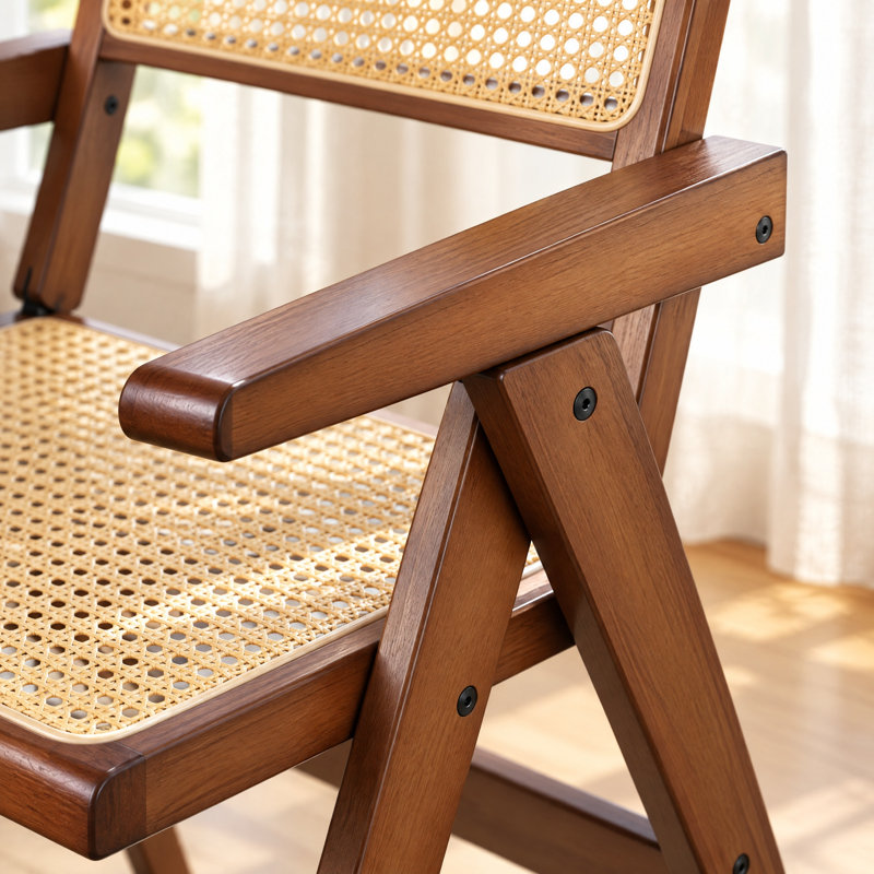 Chaise de salle à manger pliante en rotin, capacité de charge de 200 kg, assise et dossier en rotin tressé à la main, sans assemblage, chaise portable idéale pour salle à manger, terrasse ou cour.