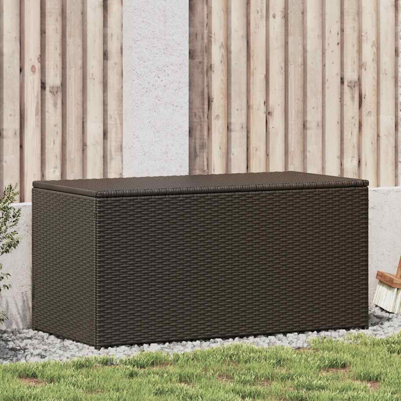 Boîte de rangement pour l'extérieur en rotin de polyéthylène brun avec structure en acier thermolaqué
