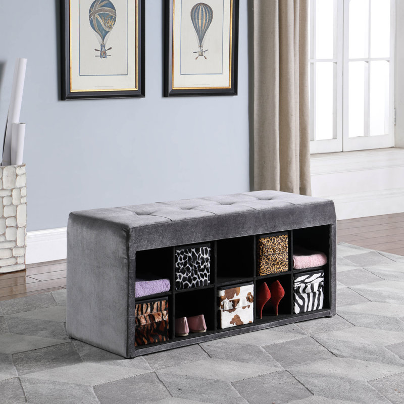 Danson Polyester Blend Upholstered Storage Bench, Gray