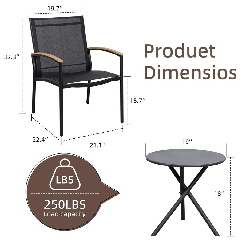 Outdoor Patio Bistro Set, Black