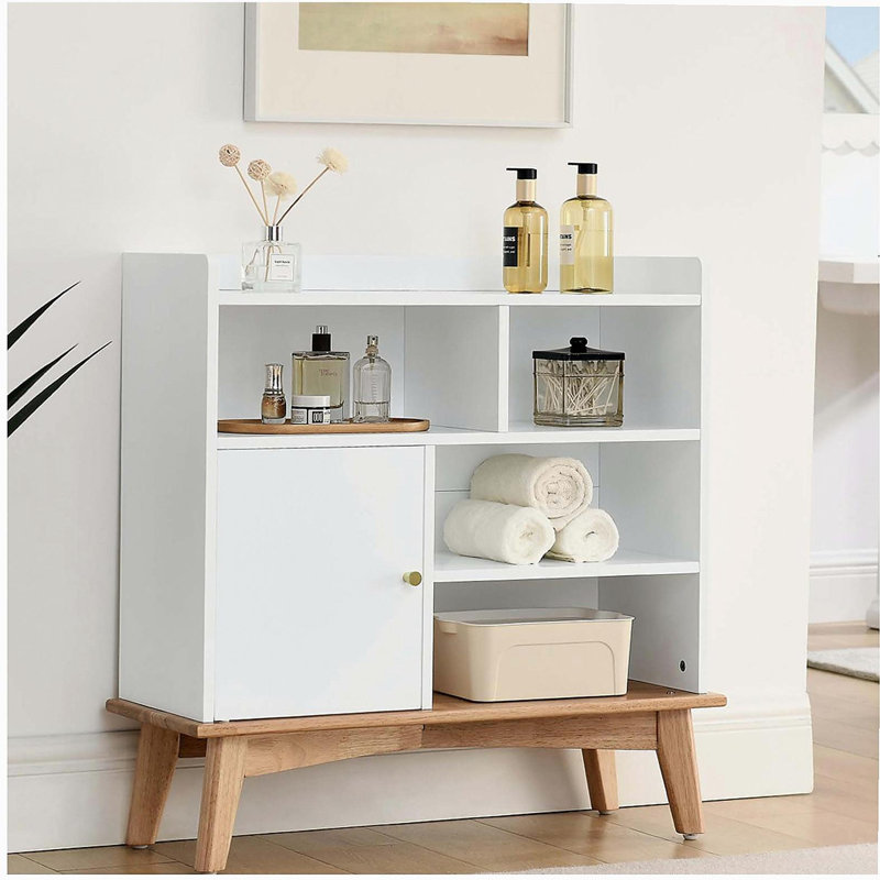 Armoire de rangement de couleur assortie avec base et pieds en bois massif, bibliothèques pour armoire de salle de bain