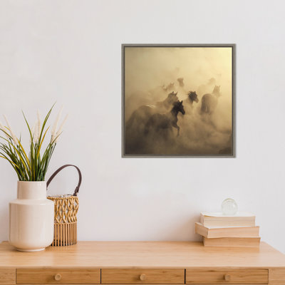 Reproduction d’art sur toile, "migration des chevaux" par 1X-cadre flottant