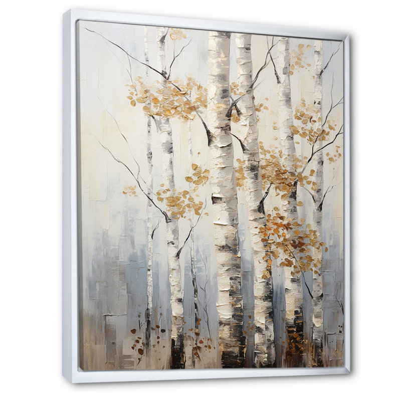 «Silver Tree Birchs Breath» sur toile, Cadre flottant blanc, H 20 po x l 12 po x P 1 po