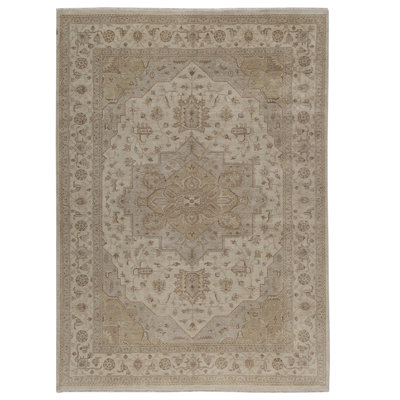 Tapis crème / bleu clair noué à la main de haute qualité