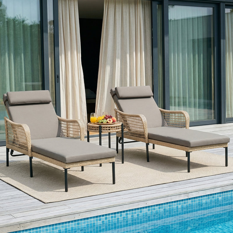 3-piece Aluminum Rattan Lounge Bed Set, Shale