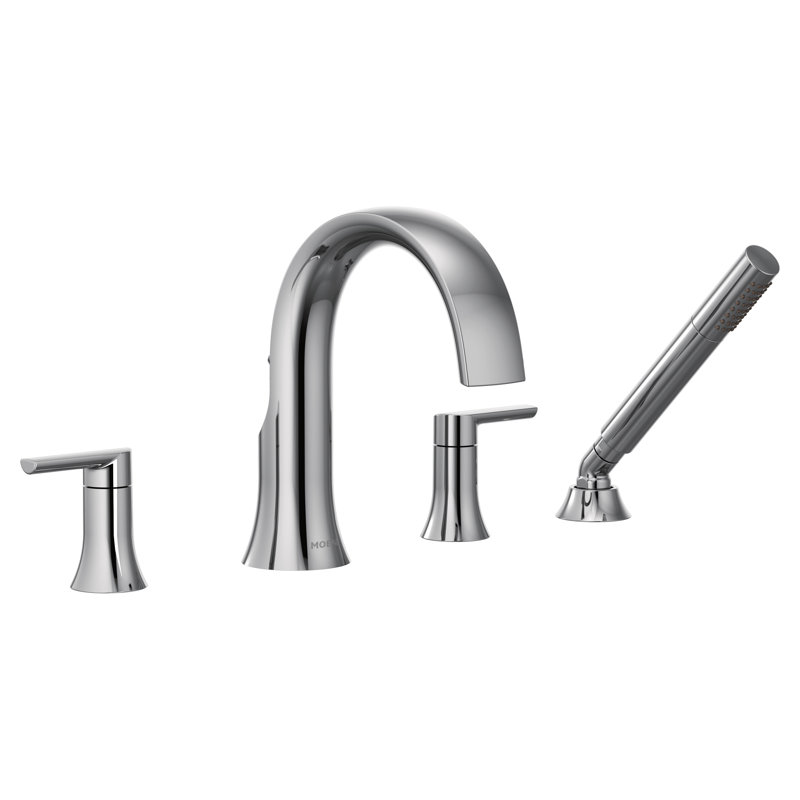 Doux Double Handle Deck Mounted Roman Tub Faucet Trim with Handshower, Chrome