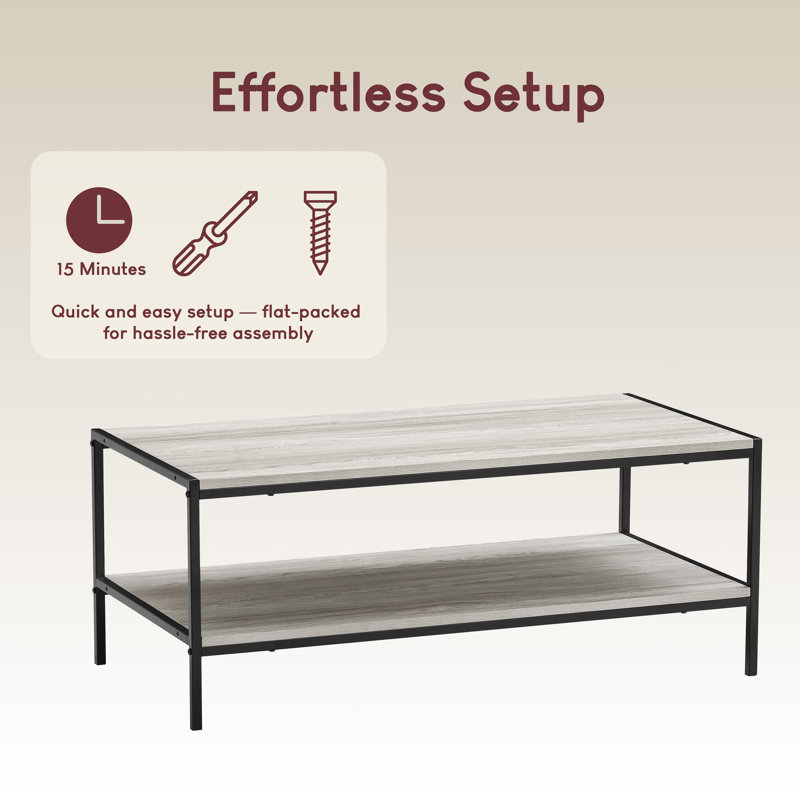 Sylvie Industrial Style Rustic Coffee Table with Metal Legs and Storage, Living Room Furniture, Grey