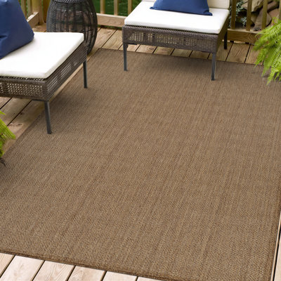 Tapis tissé plat intérieur / extérieur de style jute sable / naturel Border