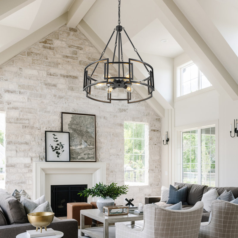 Armenio 6 - Light Dimmable Industrial Geometric Drum Chandelier
