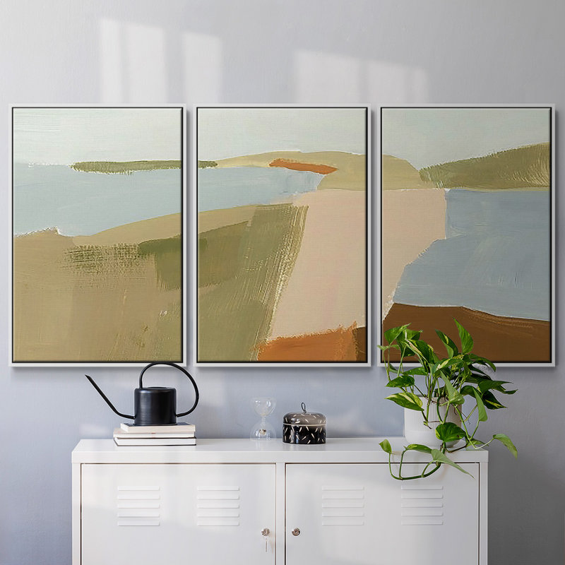 Stacked Landscape II, ensemble de 3 toiles encadrées, H 40 po x l 78 po, Cadre blanc