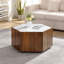 Table basse hexagonale rustique rétro en bois avec 2 tiroirs cachés avec dessus en marbre texturé Walunt Oak-880391871