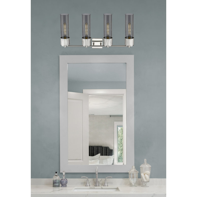 Luminaire de meuble-lavabo mural 4 po 12 po Bolivar - Finition nickel satiné - Abat-jour verre fumé clair, Fumée