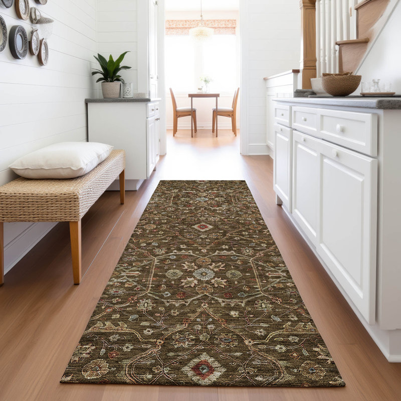 Premium Machine Washable Ducote AMF1130 Global Rug, Tapis de couloir 2 pi 3 po x 7 pi 6 po