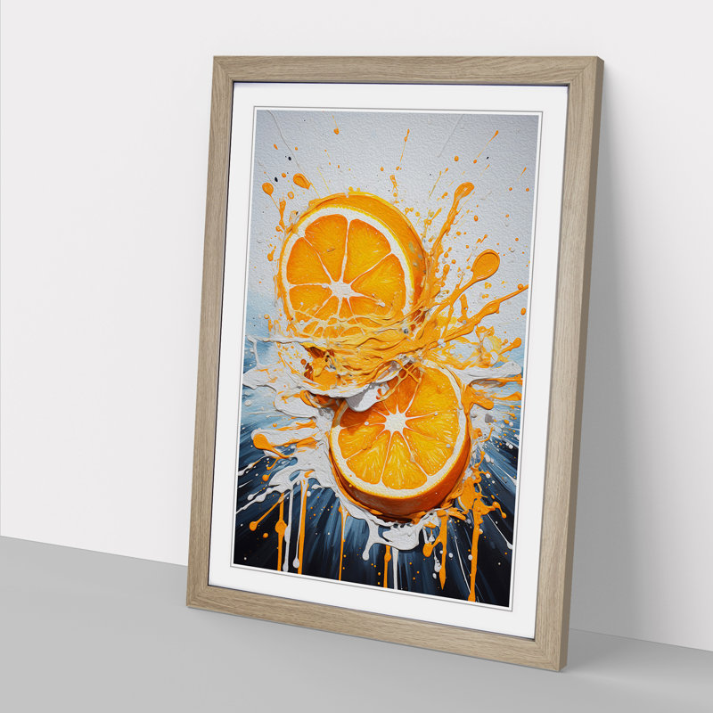 Sliced Orange Action No.2 - Single Picture Frame Print on Wood, Oak, 64cm H x 46cm W x 2cm D