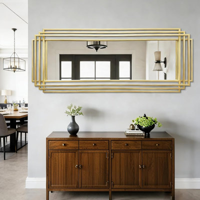 Grand miroir décoratif rectangulaire 55 "x22" avec cadre en métal doré