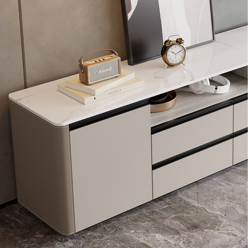 Meuble télé haut de style crème du plancher au plafond, Blanc gris, 70.87"