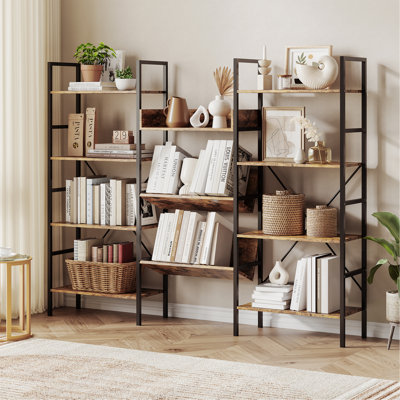 Bibliothèque à 4 niveaux, bibliothèque avec 11 tablettes ouvertes, bibliothèque réglable de style industriel rustique