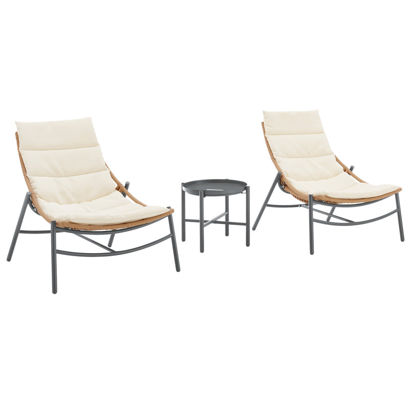 Cream Cushioned Steel Frame Outdoor Lounge Chair Set