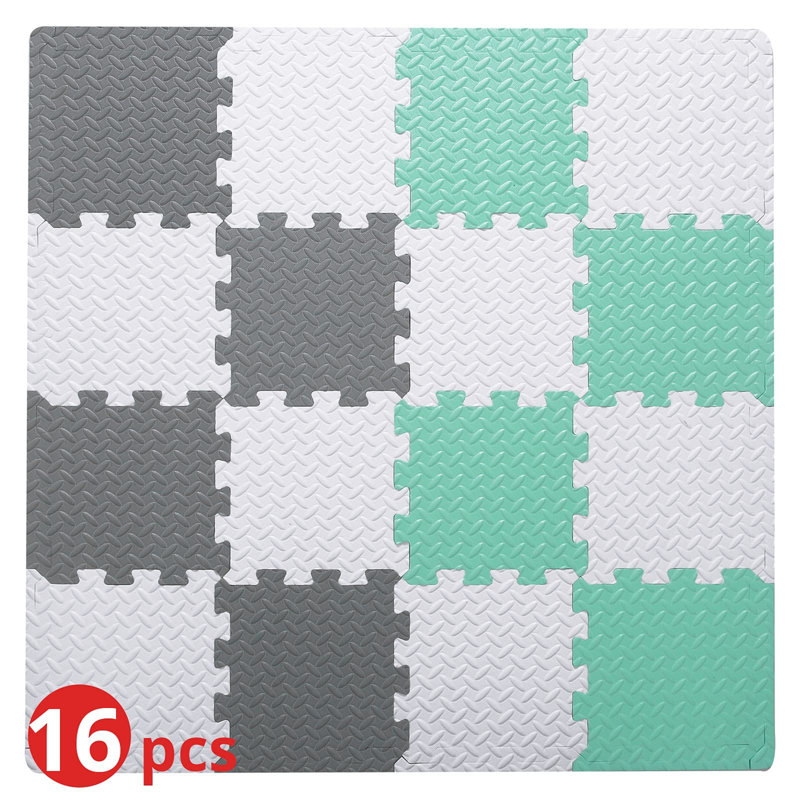 48'' L Interlocking Foam Playmat, White/Gray/Mint Green