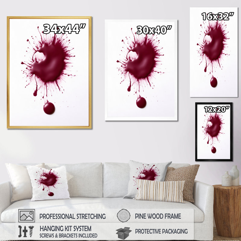 «Magenta Paint Drop On White», reproduction d'art sur toile, Cadre flottant noir, H 40 po x l 30 po x P 1,5 po