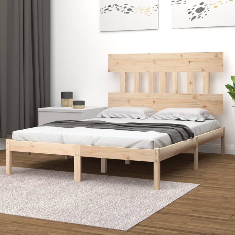 Bed Frame Solid Wood, Natural, 140 x 190cm